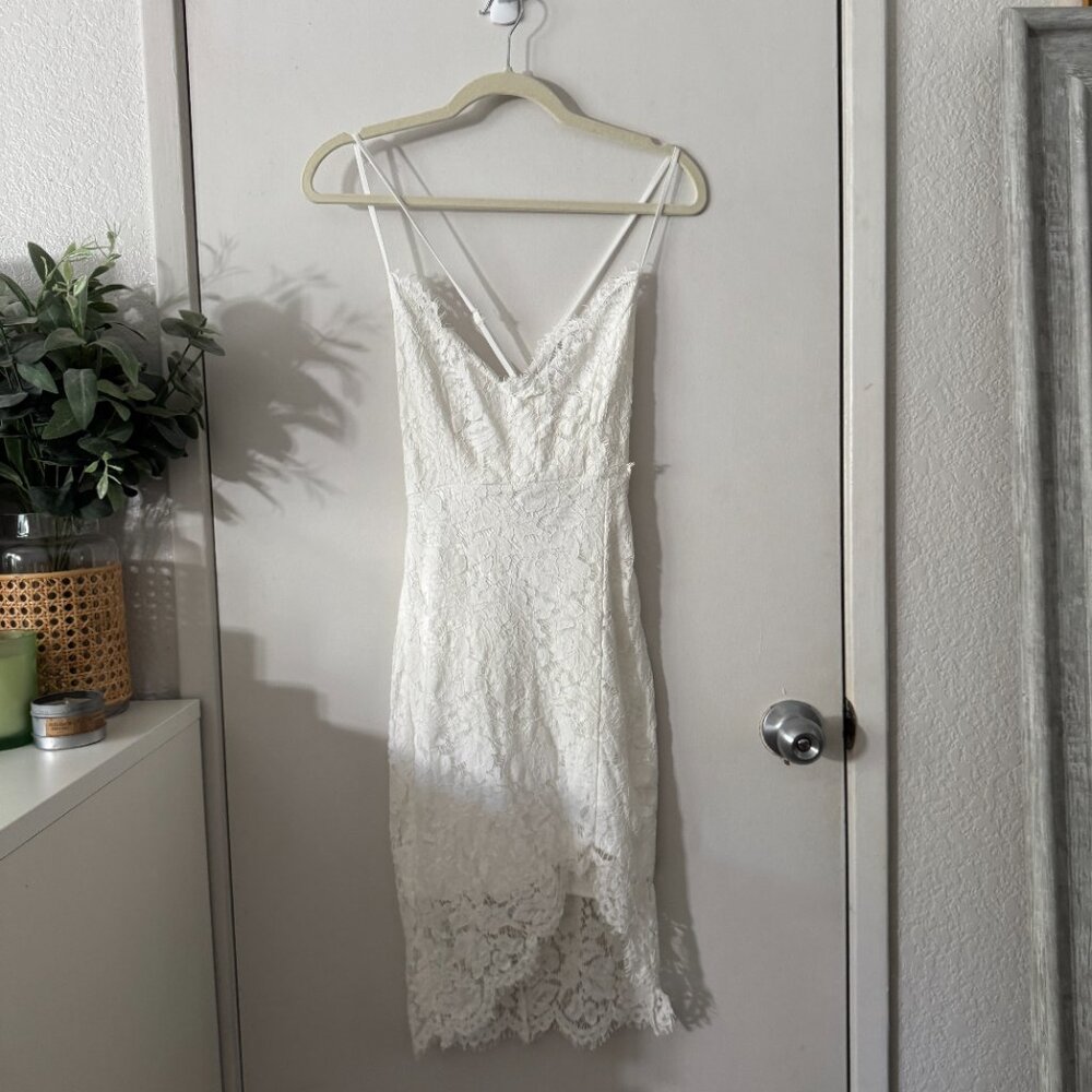 LULUS Flirting with Desire White Lace Bodycon Dress XS Bridal Bachelorette - Picture 3 of 8